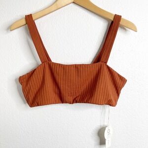 Rylee + Cru Womens XL Ribbed Square Neck Bikini Top Rust Brown UPF 50 NEW